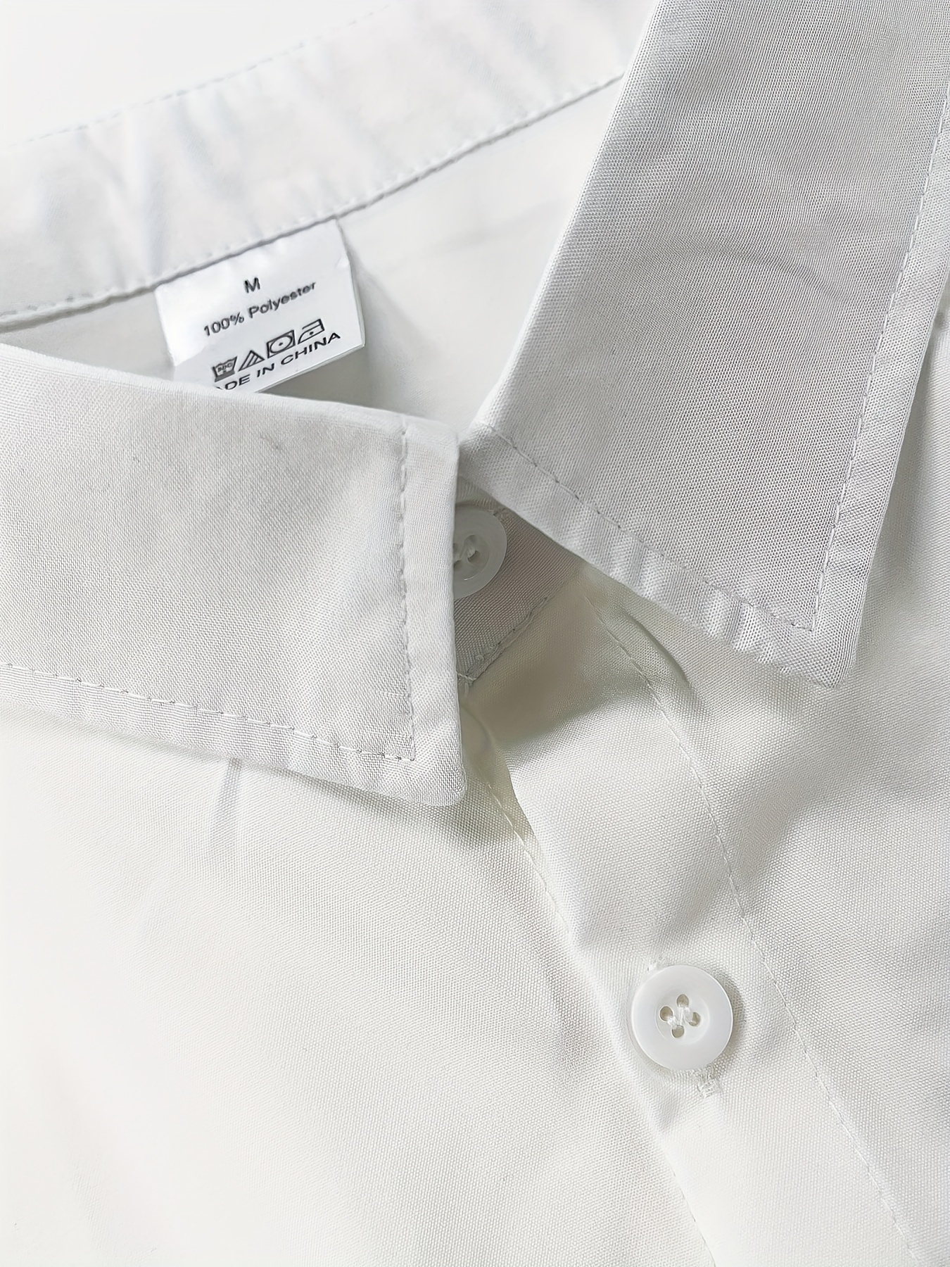 Men's Classic White Long-Sleeve Dress Shirt with Crown and Letter K Design, Breathable Button-Up Collar, Elegant Formal Style for Business or Formal Occasions, Business Attire | Modern Casual Shirt | Smooth Texture Shirt