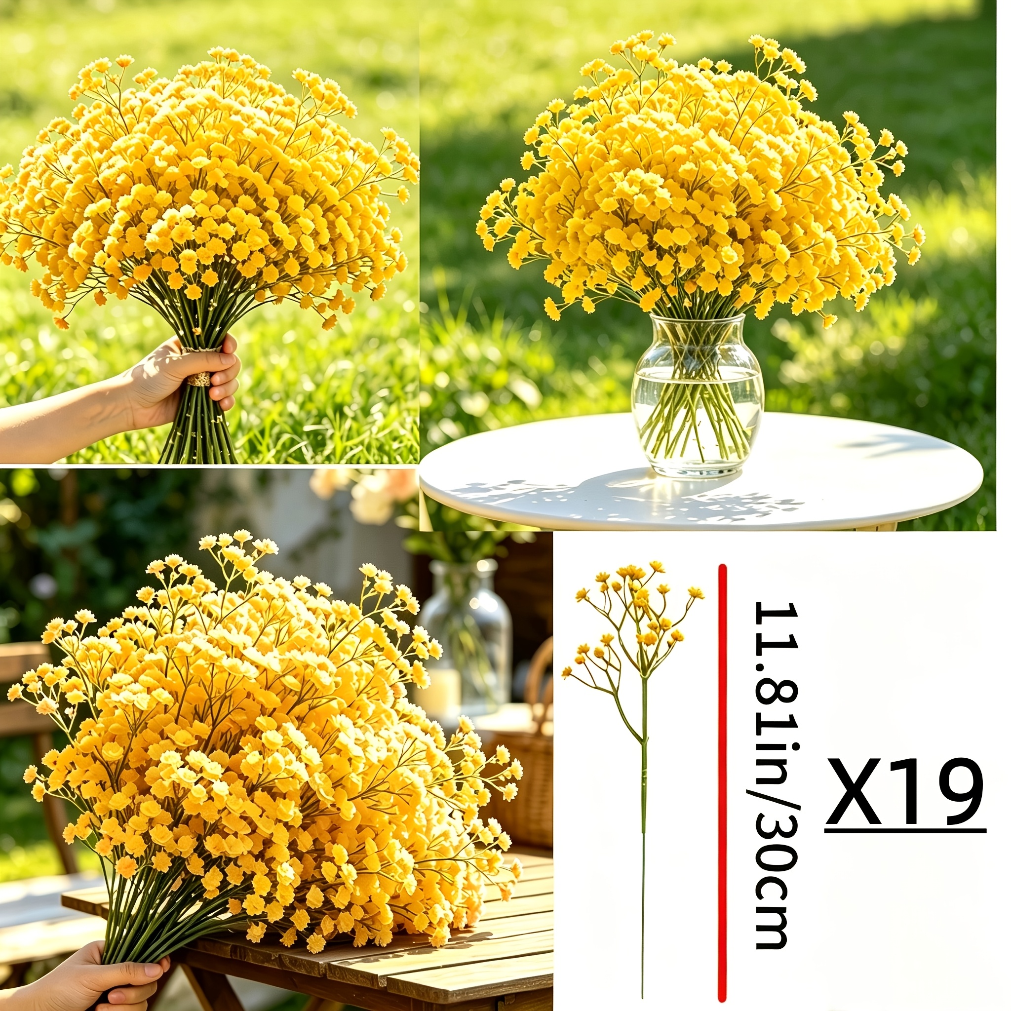 TEMU 19pcs Artificial 's Breath Bouquet - Realistic Fake Gypsophila Flowers With Oxidized Stems, Suitable For Wedding Arch Decor, Birthday Table