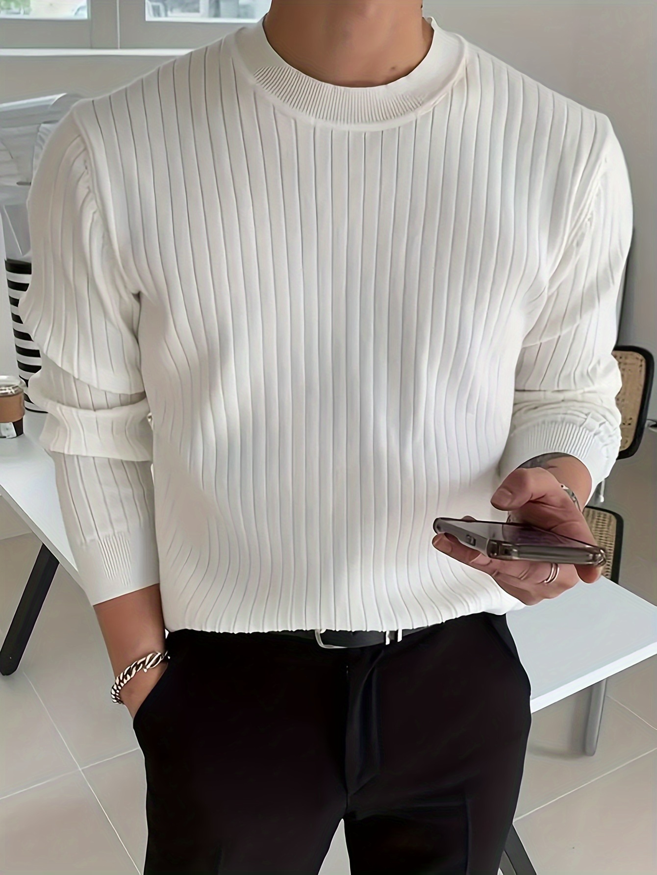 COOFANDY Heren Trui met V-Hals Lange Mouw Fijn Gebreide Trui Basic Sweater Wit XL