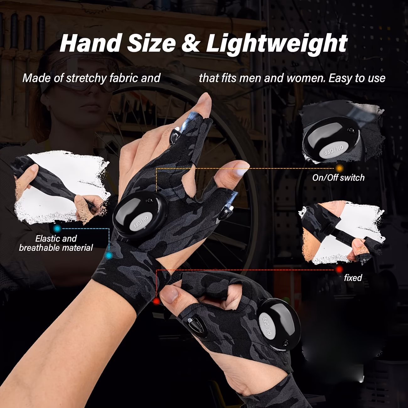 Flashlight Gloves Wrist Strap Detail Flashlight Gloves adjustable wrist strap for secure fit