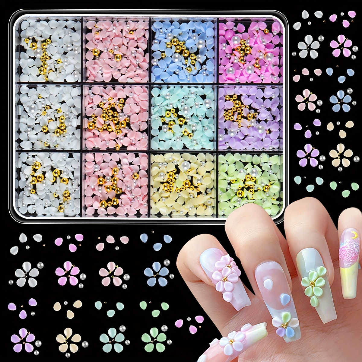 Image of 700pcs 3d Macaron Color Small Petal Nail Art Decorations - Diy Manicure Accessories For Valentine's Day, Weddings & Parties, Nail Design Charms