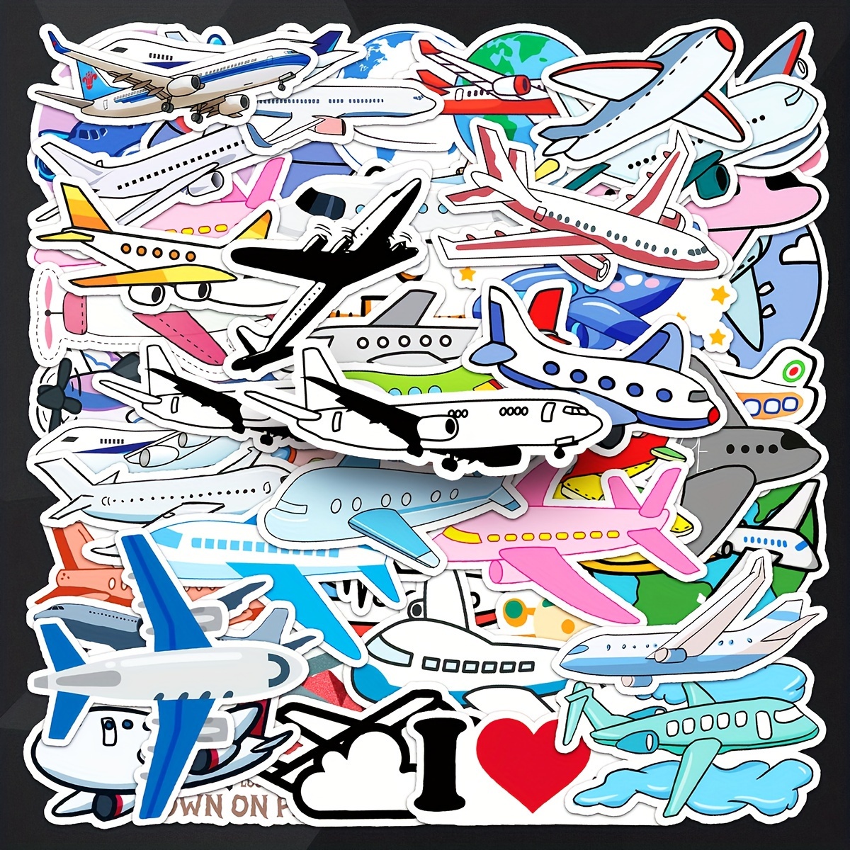 

50pcs Airplane Cartoon Graffiti Stickers - Waterproof, For Phone Cases, Skateboards, Laptops, Motorcycle Helmets & Guitars