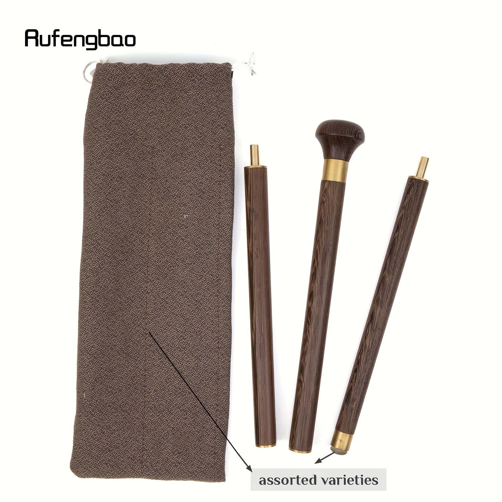 Image of Random Bottom Rubber Color, Random Packaging Bag Color Brown Round Wooden Traditional 3 Sections Fashion Stick Decorative Cospaly Party Wood Cane Halloween Mace Wand Crosier 88cm