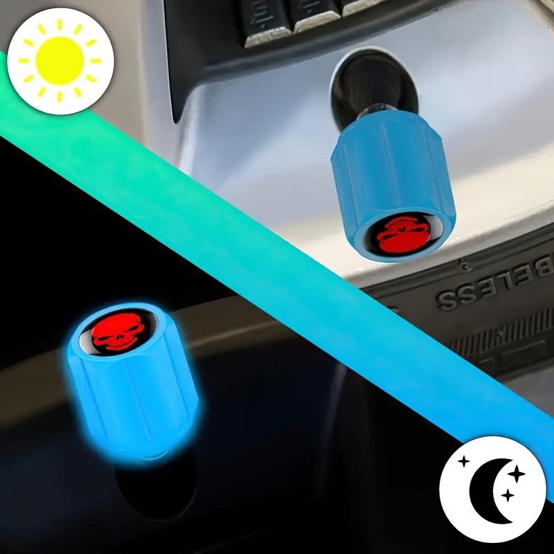 Eight Glowing Skull Tire Valve Caps