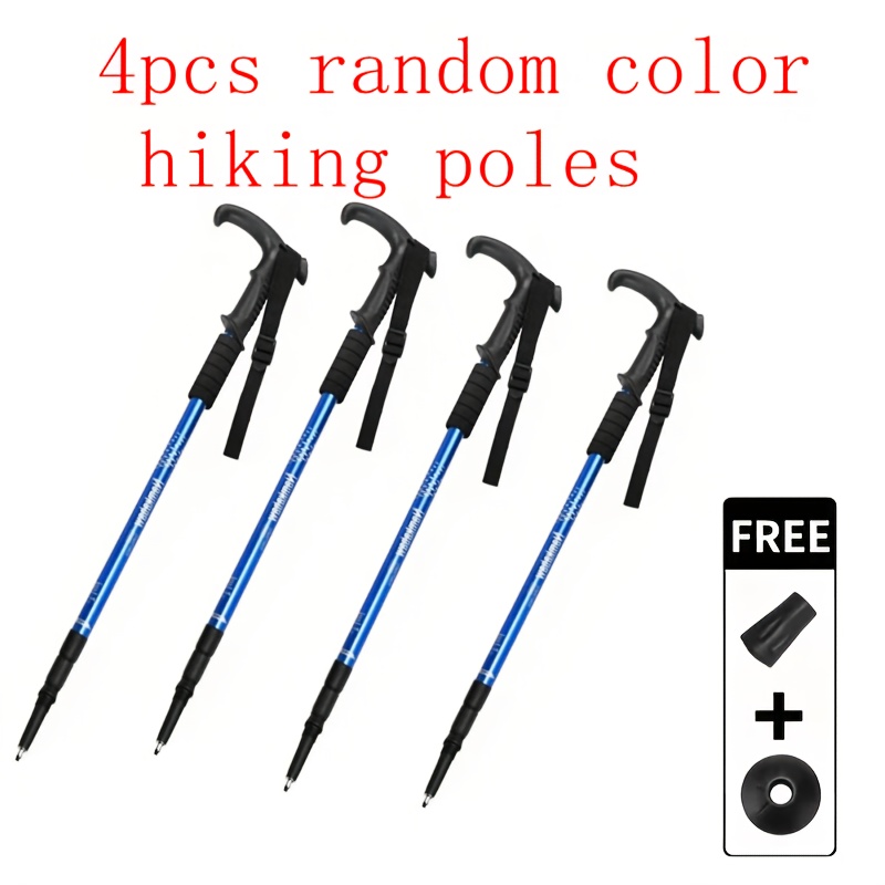 TEMU 4pcs Lightweight Trekking Poles, Three-section Adjustable, Aluminum Alloy Design Flexible And Rust-resistant, Perfect For Hiking And Travel.