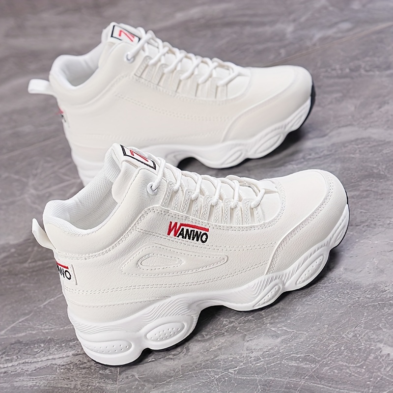 Zapatillas Altas Blancas para Mujer con de Goma Gruesa, Parte de  Cubierta de PU y Forro de Tela Transpirable Elegantes y Cómodas para