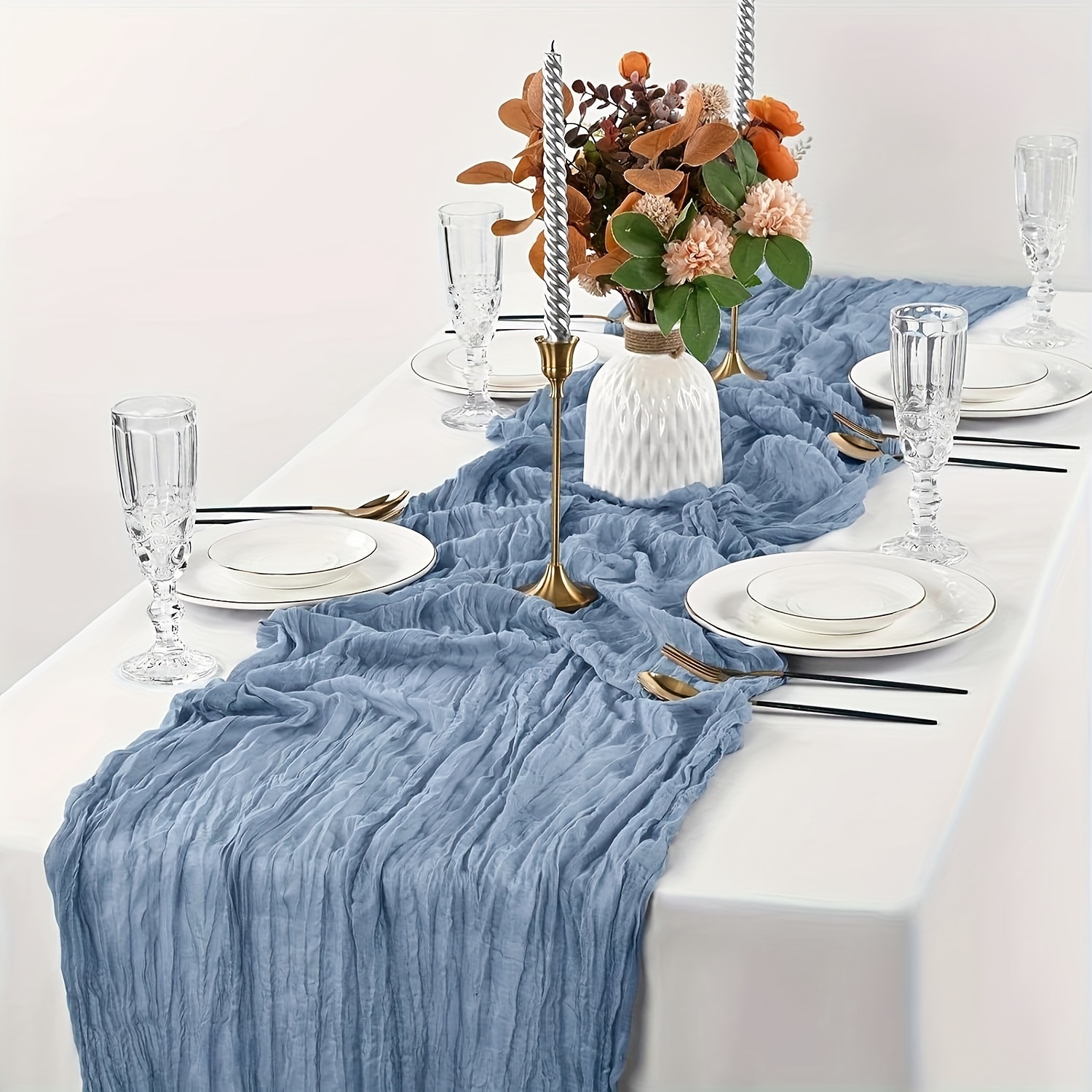 Blue Polyester Pleated Tablecloth - Perfect For Weddings, Bridal Showers, Birthdays, And Special Occasions, Tablecloth Decoration