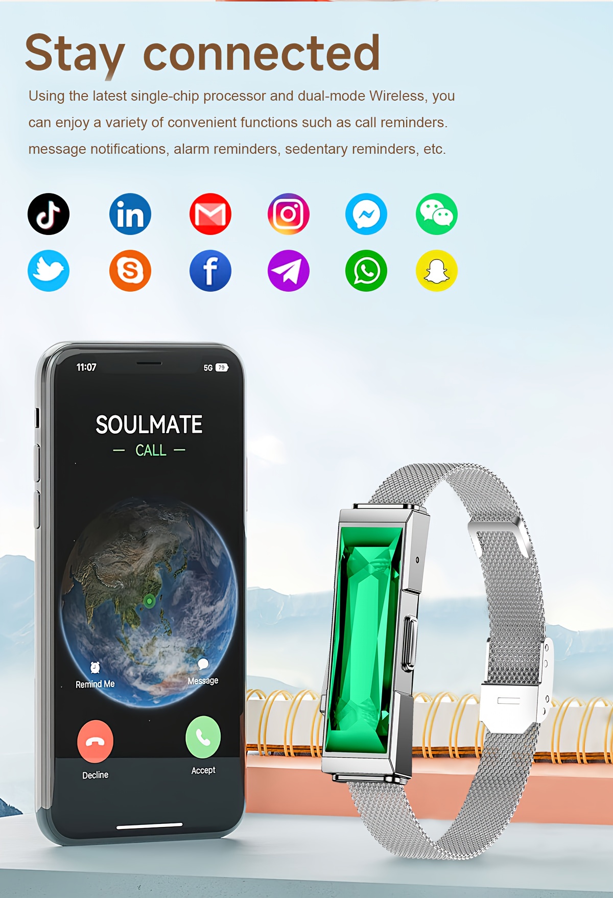 SUNKTA Smart Bracelet for Men & Women - Wireless 5.2, Multi-Sport Modes, Sleep & Sedentary Alerts, Message Notifications, Magnetic Charging, Zinc Alloy Case, Pink/Black/Silvery Options with Random Silicone Strap, Compatible with for iphone & Android, Ideal for Couples & Families, Smart Watch for Android Phones, Family Health Monitoring, Sleek Watch Design, Durable Watchband