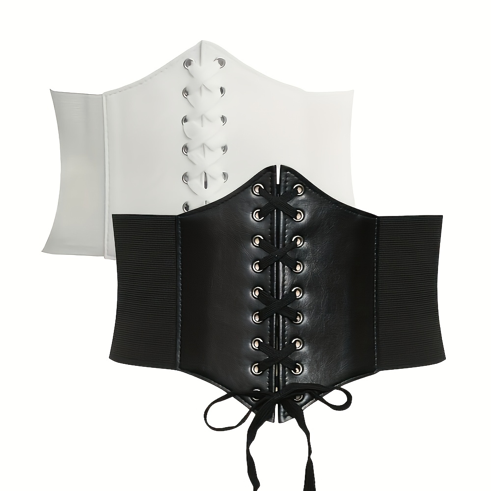 TEMU 2pcs Women' Color Corset Belt, Studded Wide Belt With Lace-up, Style Decorative Wide Belt