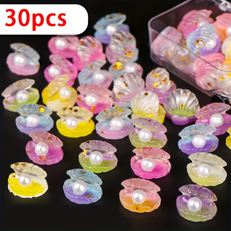 30pcs Assorted Pastel Resin Shell Pendants With Simulated Pearls - , Sparkling Charms For Jewelry Making, Beach-themed Craft Additions
