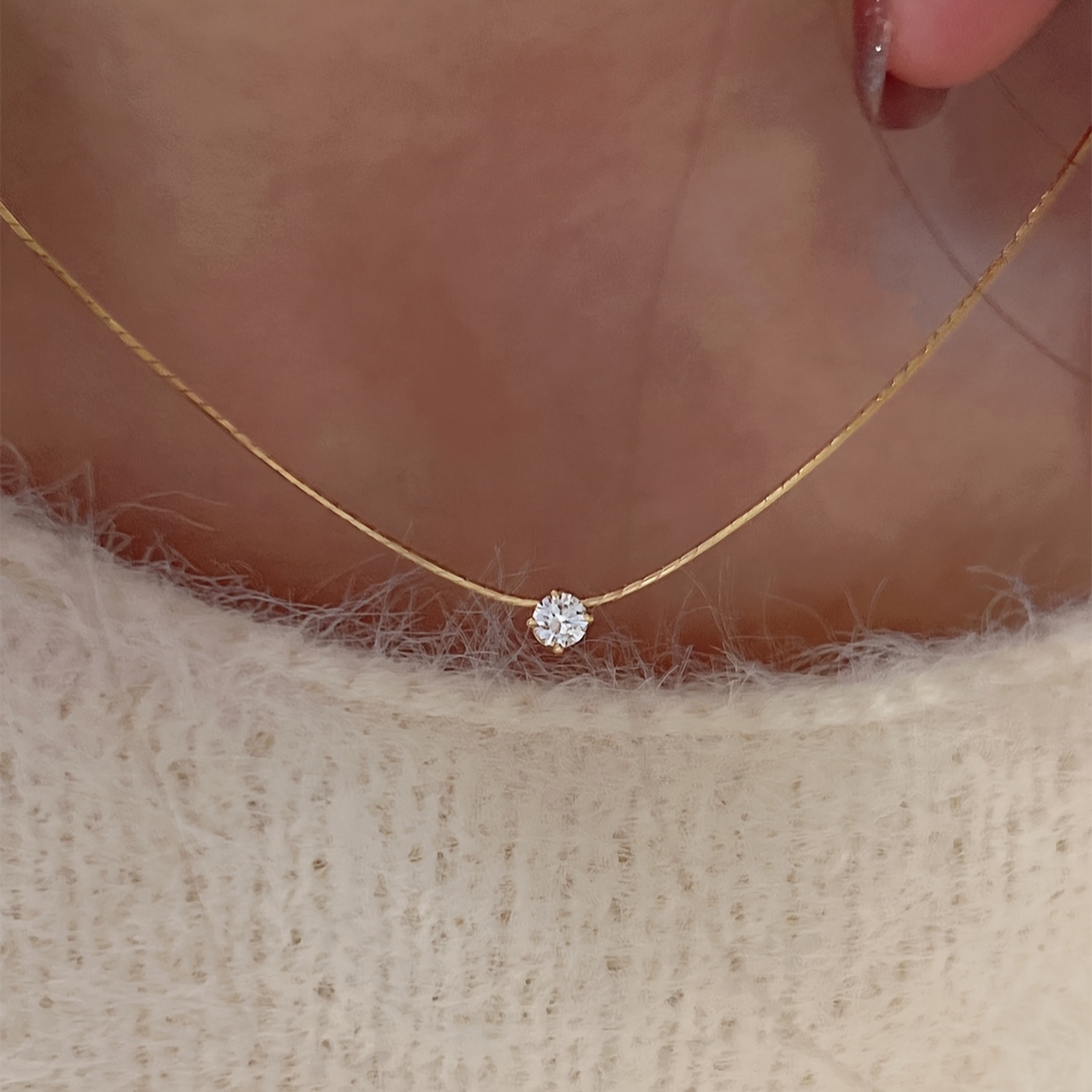 A Minimalist Mini Synthetic Zirconia Pendant Stainless Steel Thin Chain Clavicle Chain For Women: retailer-supplied image