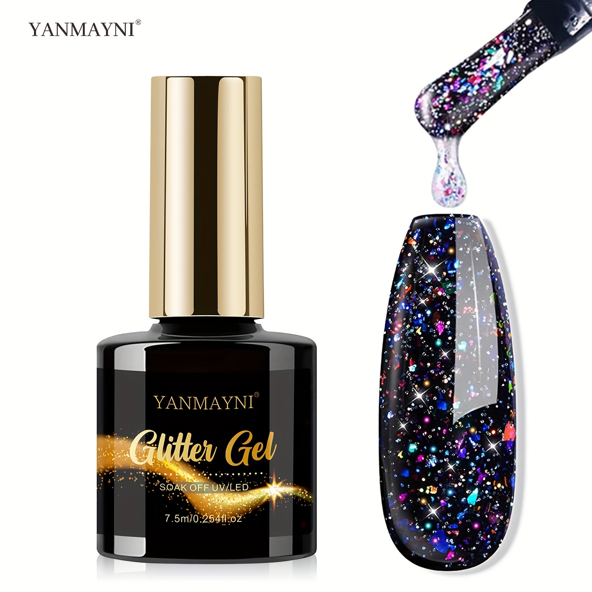 Clear Larger Glitter Gel Nail Polish, No Wipe Rainbow , Long Lasting Shine For Manicure & Nail Art Design