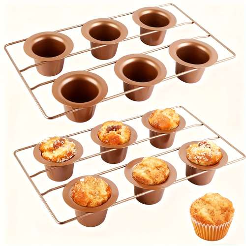 2-Pack 6-Cup Pan Set | Professional Nonstick Cupcake Pan, Heavy Duty Carbon Steel Muffin Tin (10 mm Thickness), Oven-Safe, Kitchen Essentials Muffin Pan