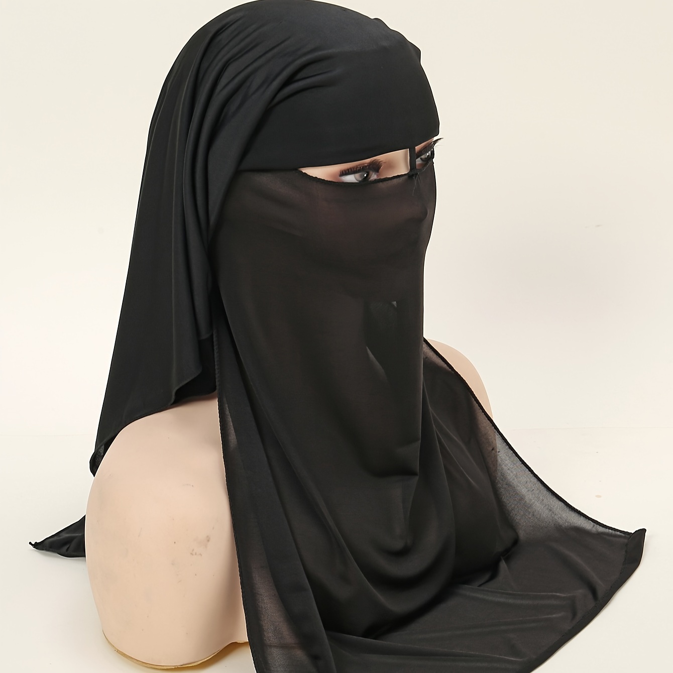 black chiffon niqab hijab thin breathable mask elegant style sunscreen head wrap for women for eid