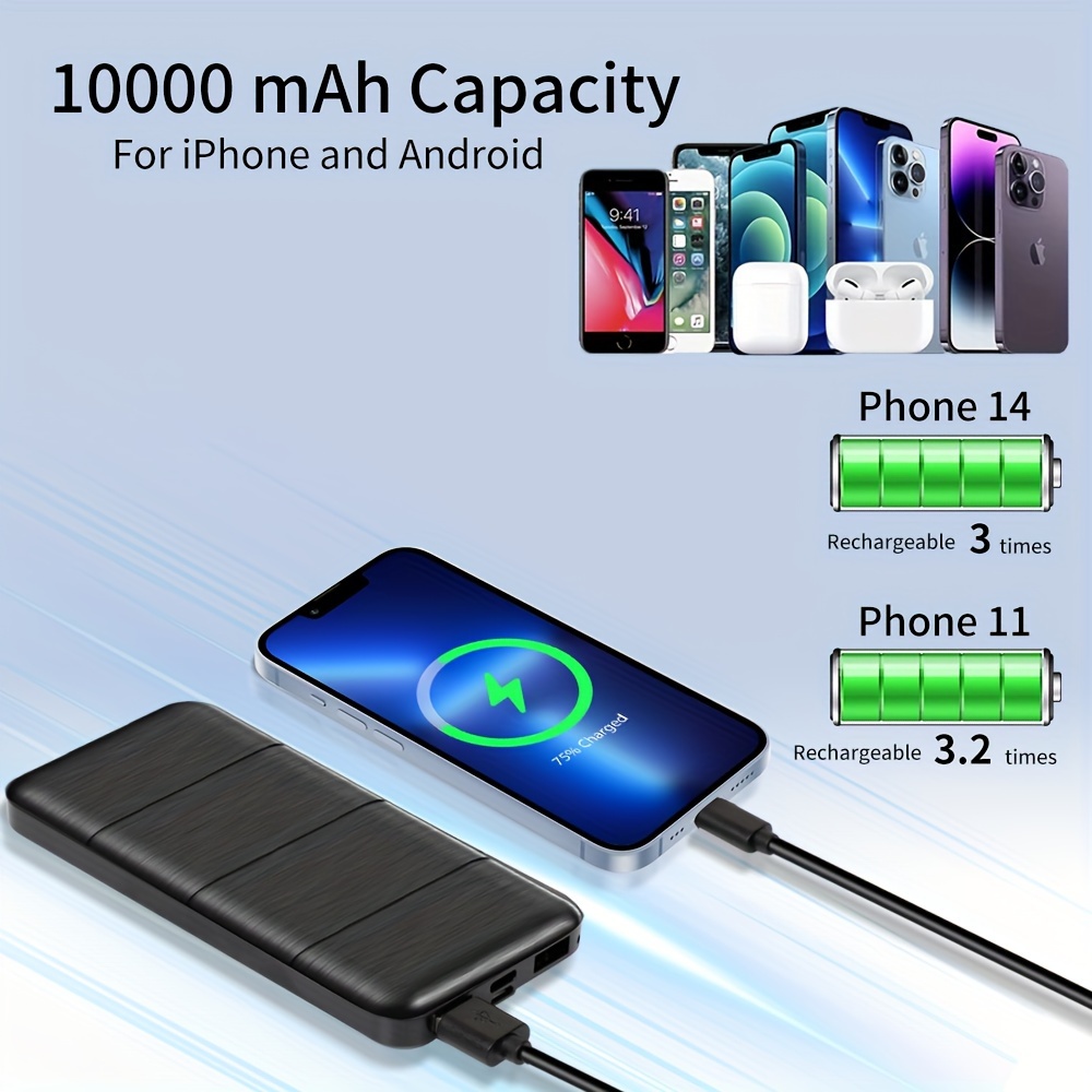 Mini Power Bank 10000mAh - 2x USB, Lightning, USB-C, MicroUSB