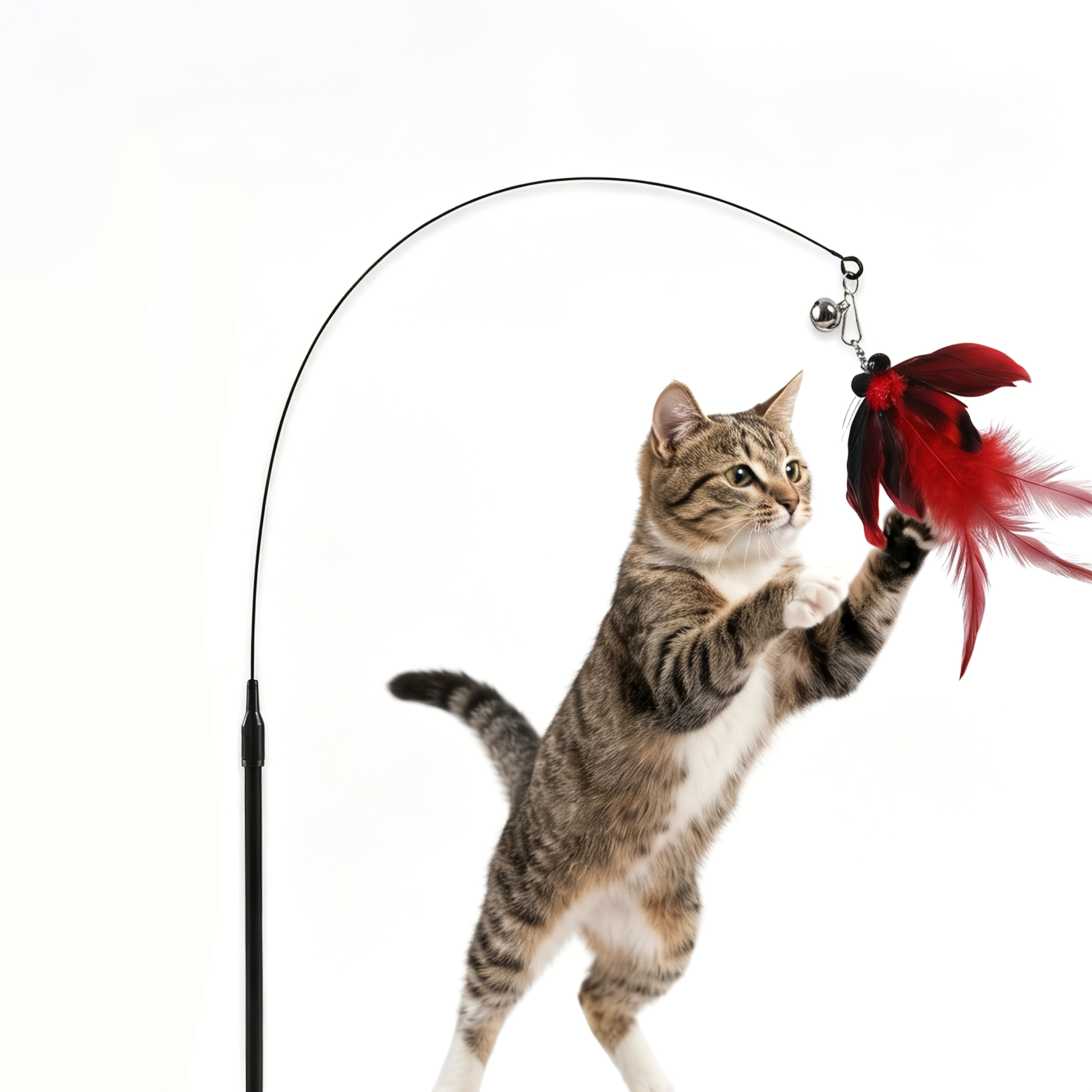 TEMU 猫用じゃらし竿 2本セット インタブ猫用おもちゃ 長い持ち手と鈴付き 手持ちじゃらし竿 猫の狩猟運動用ペット用品アクセサリー 素材: ポリエステル、プラスチック、人工羽根