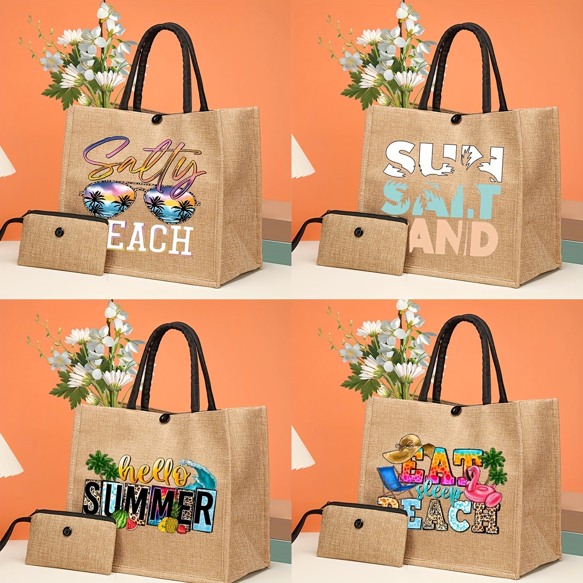 

2pc Summer Beach Large Capacity Lightweight Tote Bag For Travel, Vacation And Holidays - Multifunctional And Portable Beach Bag, Shopping Tote, Weekend Bag