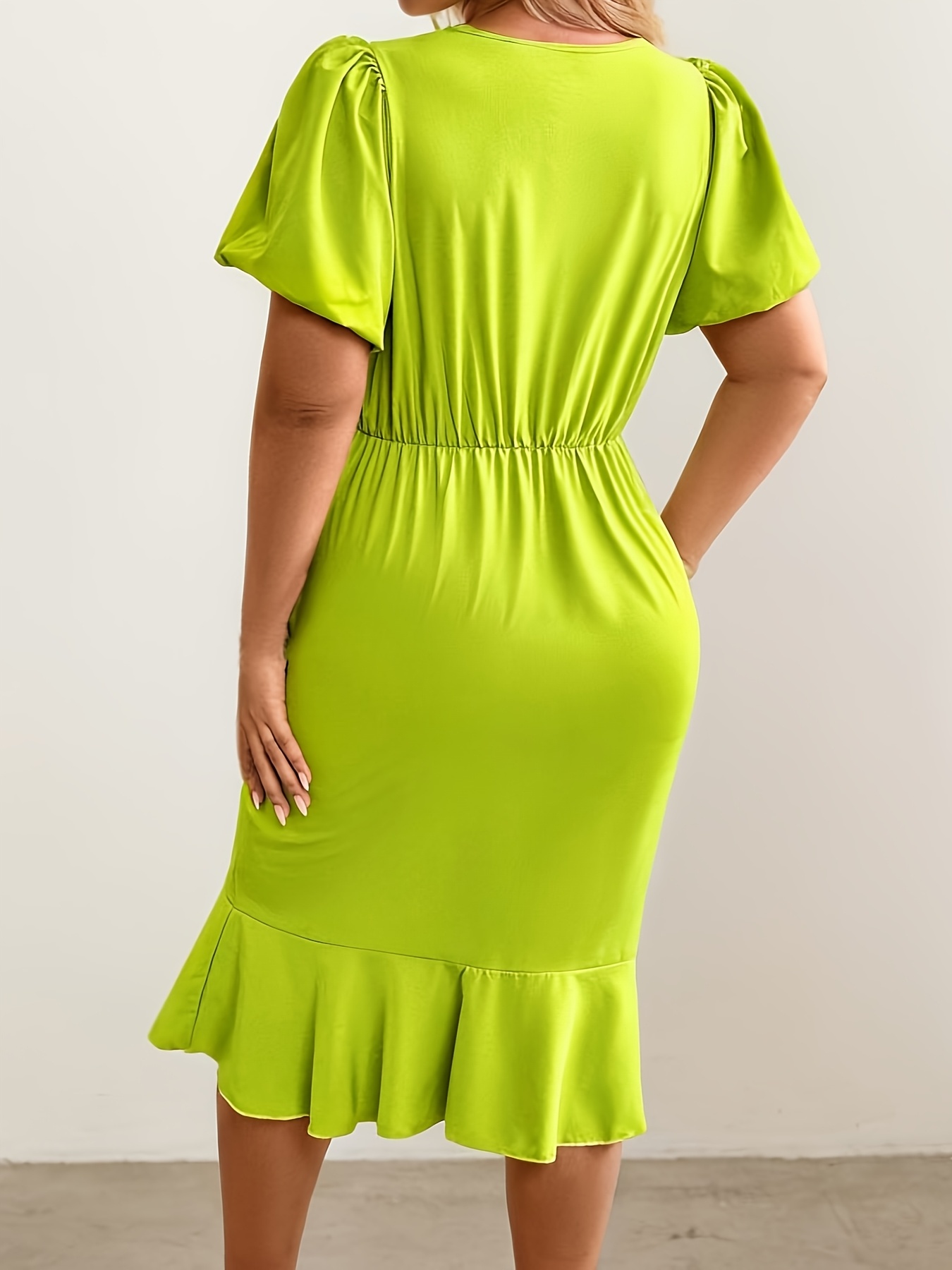 plus size womens sleeveless lime green dress ruffle detail - Temu South  Africa