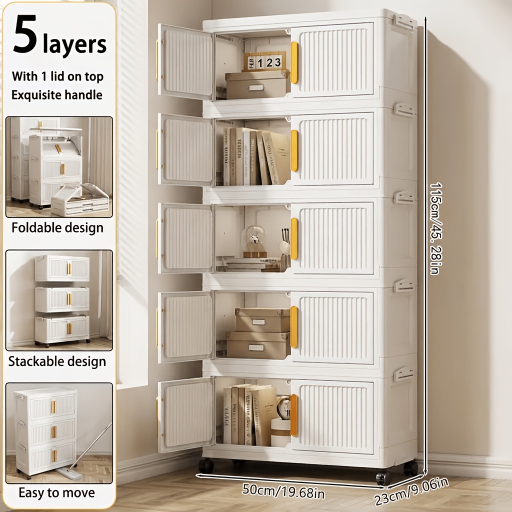 TEMU Plastic Foldable Storage Cabinet For Hallway, Entryway Organizer With Shelves, Space-saving Stackable Drawer Unit For Living Room, Home Utility