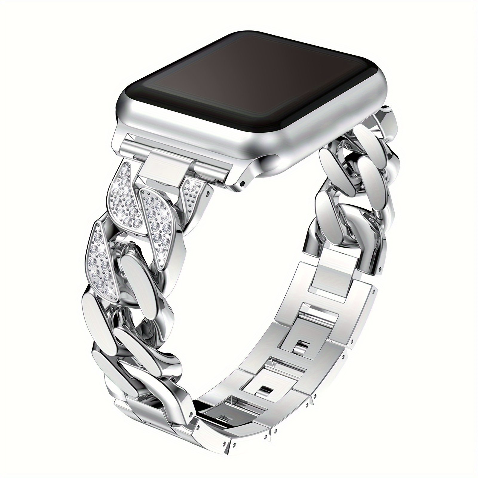 Image of Compatible For Watch Band 38mm 41mm 40mm 42mm 44mm 45mm 49mm, With Diamond Cowboy Chain Style For Watch Band, Wristband Women Men Replacement For Series 12/11/10/9/8/7/6/5/4/3/2/1 2 1