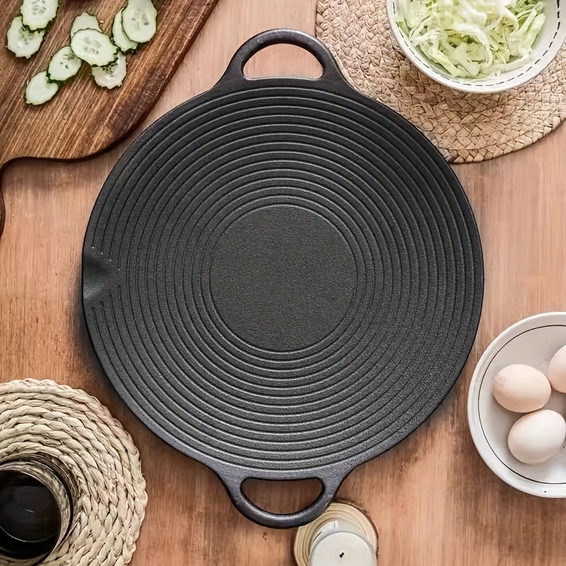 1 heavy duty non stick cast iron grill pan with   korean bbq style oval outdoor cooking plate with handles   for   heating ideal for home kitchen camping 0