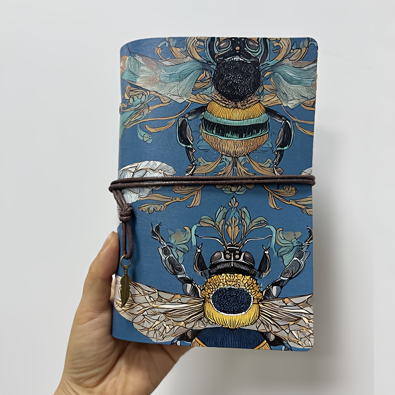 Image of A Vintage A6 Notebook With Cover, Designed For Loose Leaf Pages, Perfect For Diary Entries, Note-taking, Or Artistic Gifts, Featuring Bees, Flowers, And Decorative Designs