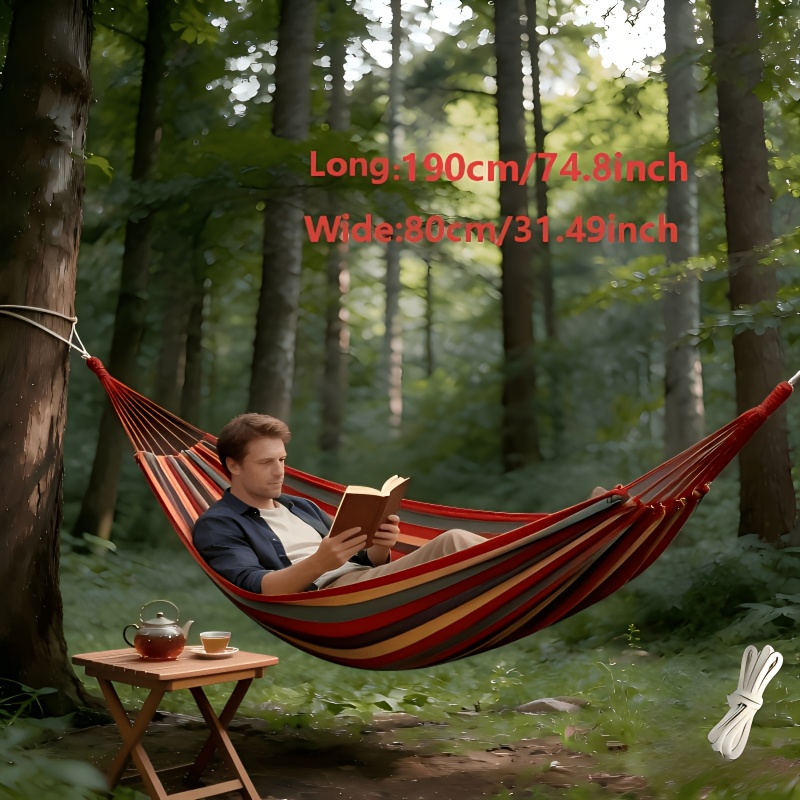 TEMU 1pc Patio Hammock, Vibrant Striped Fabric Hammock With Anti-tip Design, Sturdy And Durable With Tie Straps - Patio, Outdoor, Indoor, And Camping