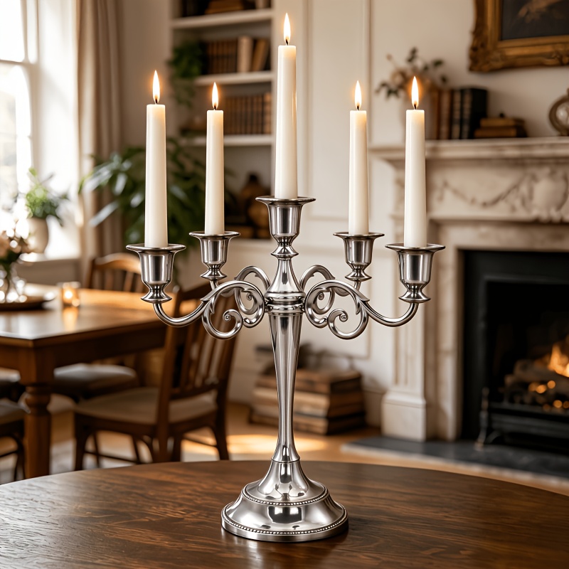 TEMU 5 Metal Candelabra, Elegant Vintage Taper Candle Holder, Decorative Table Centerpiece For Wedding, Dining Room, Party, Holiday And Home Mantel