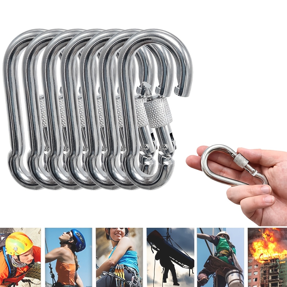 

4/8pcs Heavy Duty Stainless Steel Spring Snap Carabiner Clips - Multipurpose Locking Carabiner For Climbing, Camping, Hiking, Outdoor