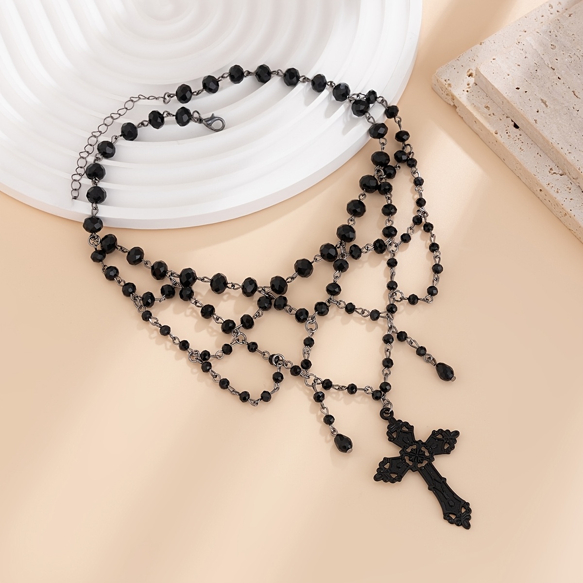 Image of 1pc Women's Fashion Pendant Necklace Dark Gothic Style Pendant Imitation Crystal Bead Necklace Necklace Suitable For Women' Casual Party Wear Holiday Gift