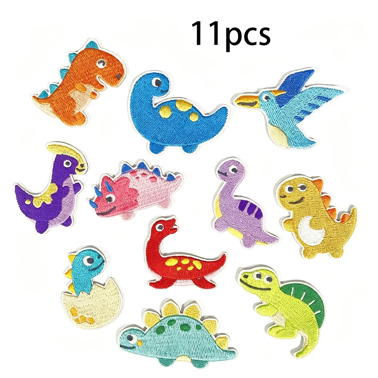TEMU 11pcs Cartoon Dinosaur Embroidery Patches Set, Hot Melt Iron-on Style, ' Clothes Backpack Hole Repair Decorative Cloth Stickers