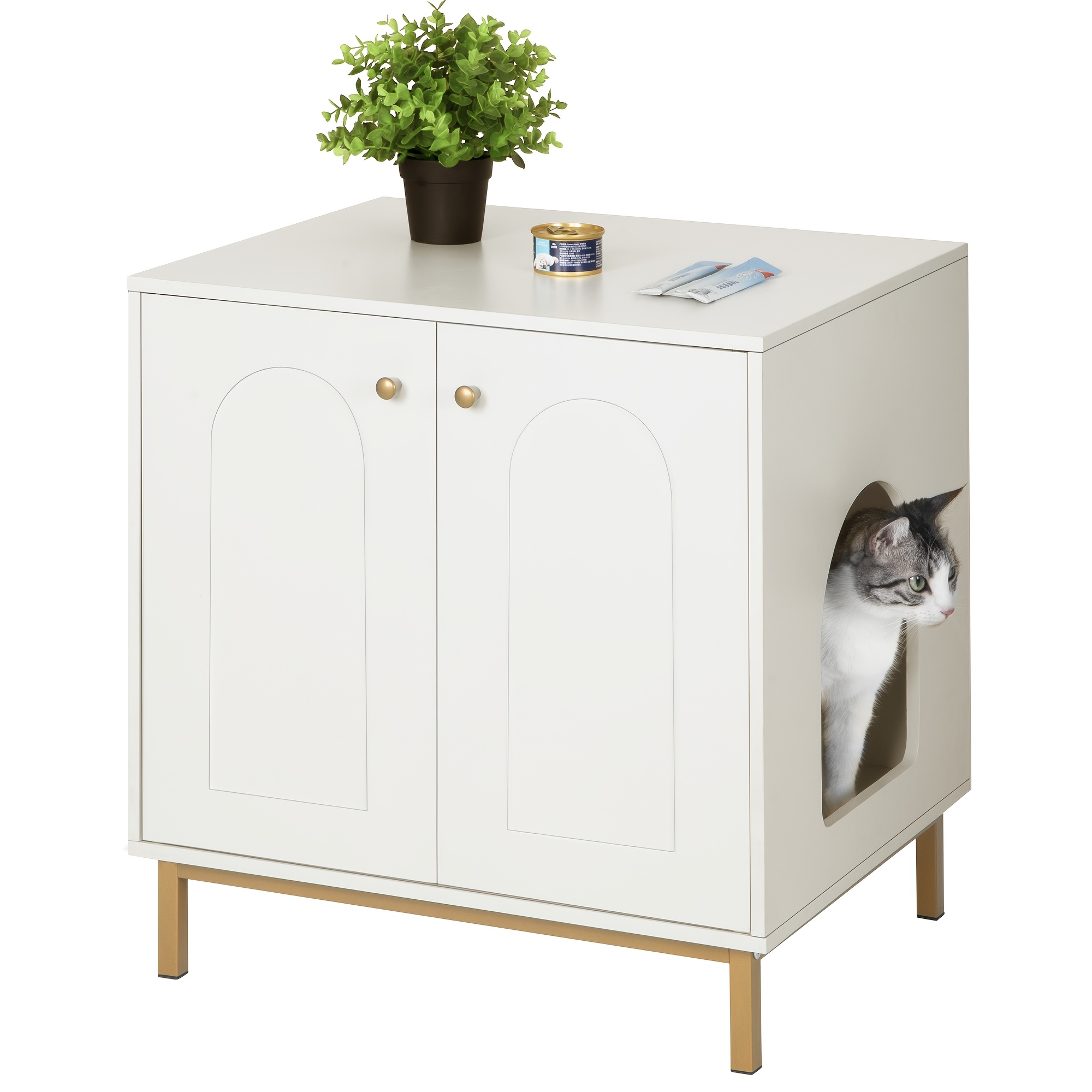TEMU Gabinete para Gatos, de Arena para Gatos, Casa para Gato con Puerta, Mesa Auxiliar de Madera para la Casa del Mascota, 50 X 60 X 61cm, Gabinete