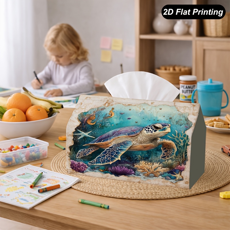 1pc Cubierta para Caja de Pañuelos de Tortuga Marina y Arrecife de Coral, Estuche para Pañuelos, Decoración Diaria, Cubierta Multifuncional Adecuada para el Hogar, Almacenamiento de Pañuelos, Decoración de Cocina y Mesa - Decoración de Mesa Decorativa ZJH311X10