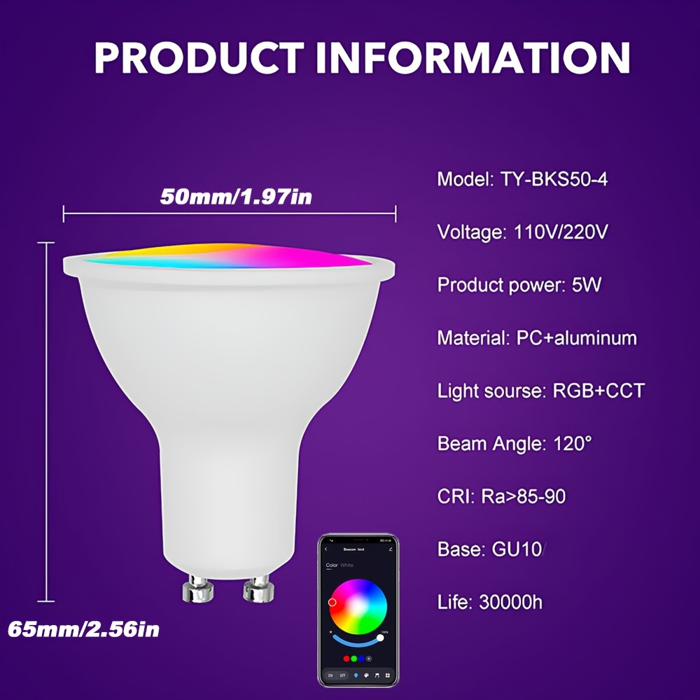 6pcs GU10 WiFi Smart Bulb with Color Changing Features