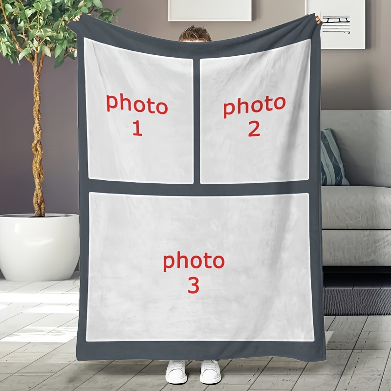 Custom 3-picture Flannel Blanket Photo Commemorative Nap Blanket Gift For And Relatives Fashion Gift Blanket