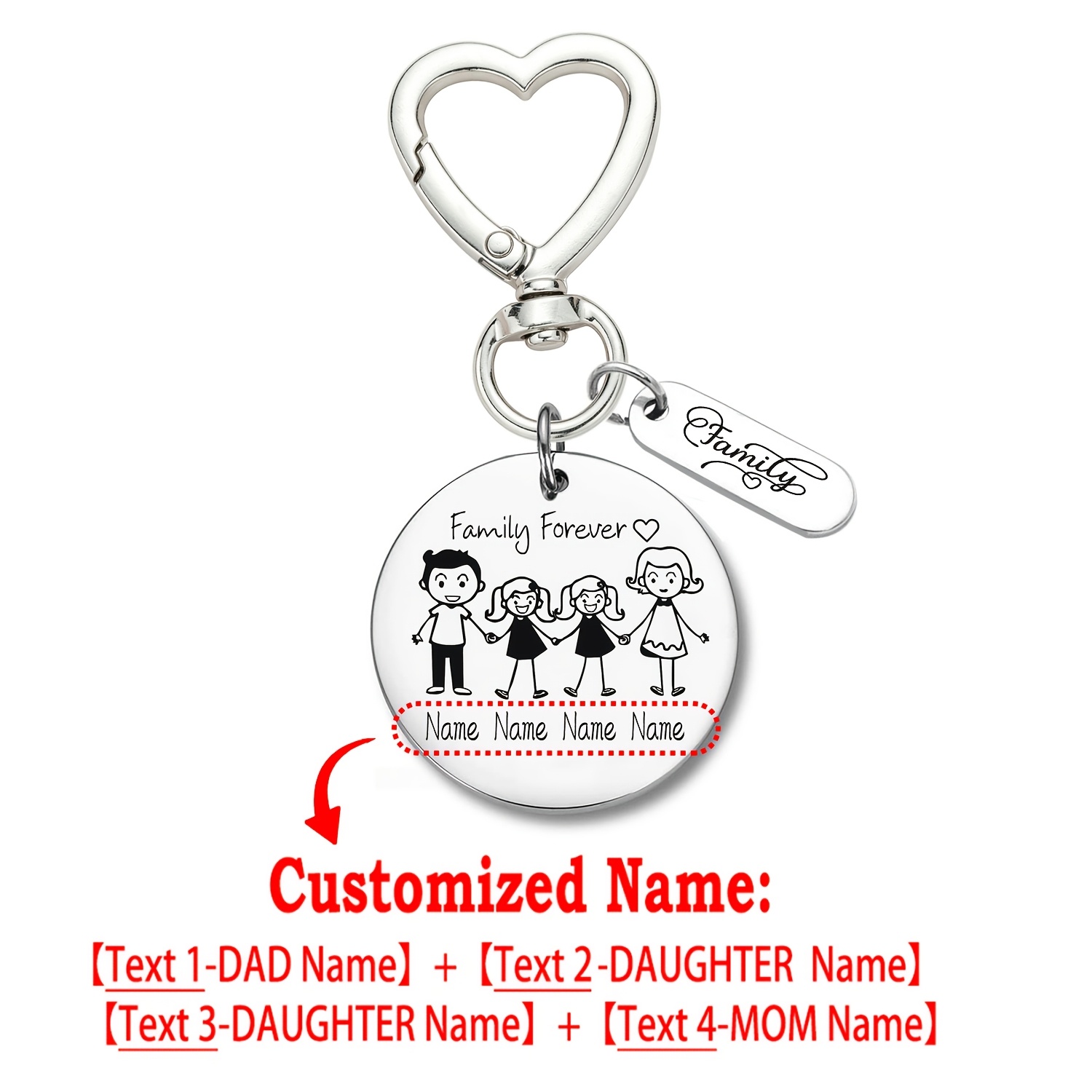 TEMU Customize 1pc Stainless Steel Keychain Love Heart Spring Buckle Key Chain Gift Character Name Customization Birthday Christmas Father's Day
