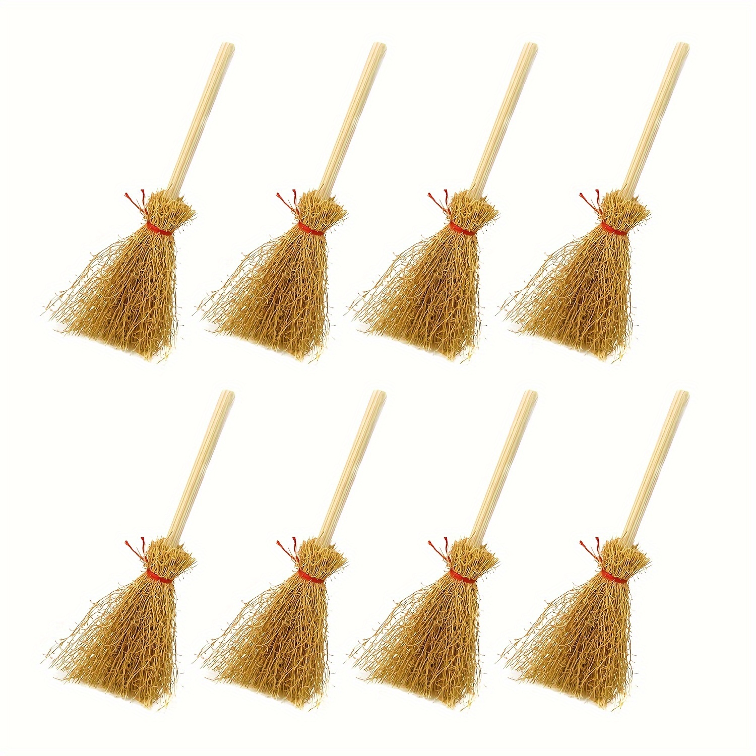 

8pcs Miniature Artificial Mini Straw Brooms With , Oodch, & Easter Party Decor, Accessory For Costume Cosplay, No Feather, Bamboo Material, Home & Kitchen Decor