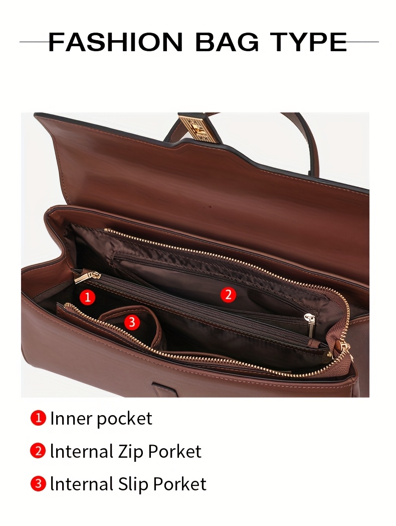 Women's Elegant Large Capacity Handbag - Sophisticated Convertible Clutch, with Golden-Tone Hardware, Zipper Closure, Structured design - Formal & Everyday Use - Available in Deep Brown/Black - Luxury Leather-like Women's Purse