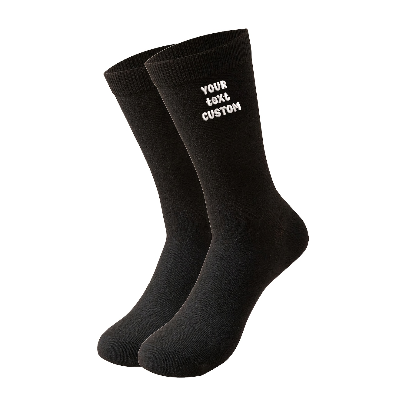 TEMU A Pair Of Custom Embroidered Men's Breathable Black Business Mid-calf Socks, Easy And Versatile For Casual Office Wear, Suitable For Work, Home,