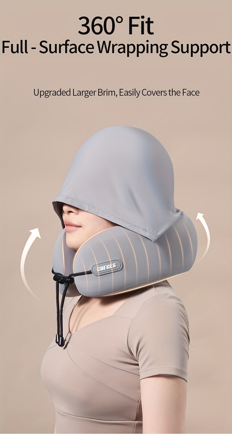 Car Hooded U-Shaped Neck Pillow, Adjustable Hooded U-Shaped Neck Pillow, Portable for Airplane Travel, Ice Sliky Fiber Fabric Slow Rebound U-Shaped Neck Pillow with Storage Bag