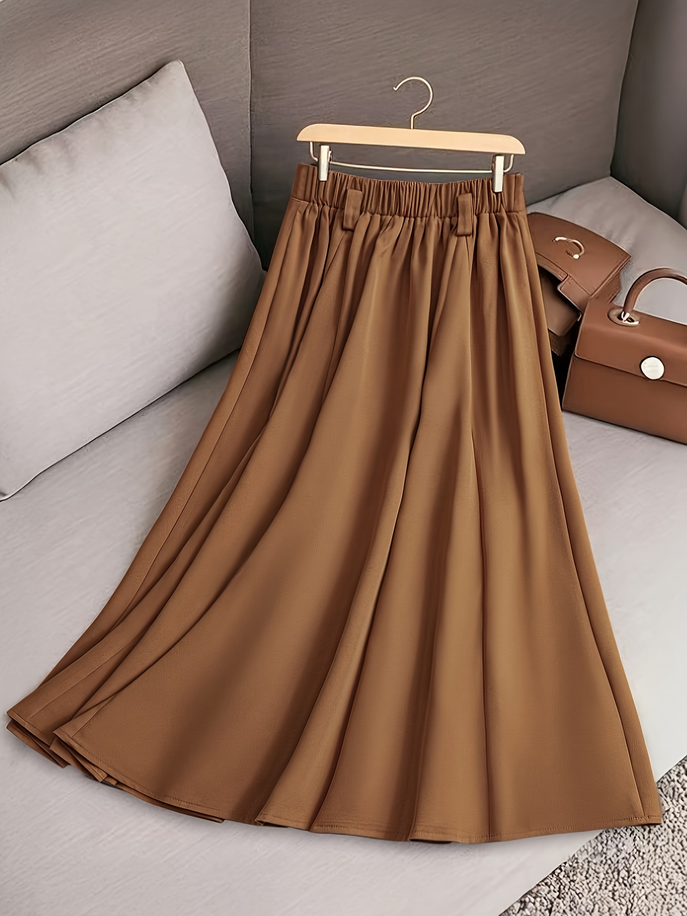 falda midi plisada elegante mujer color beige estilo casual Temu - Main Image