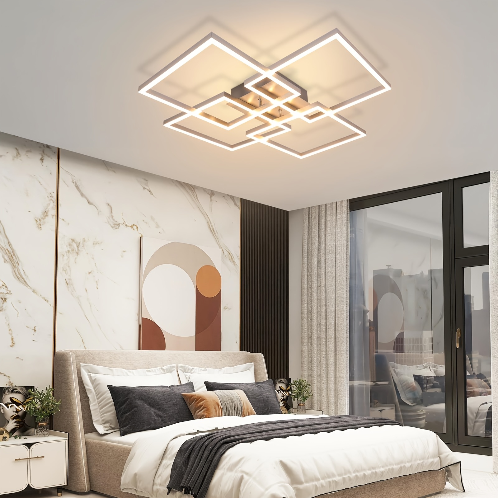 Lampada Da Soffitto LED Dimmerabile Classica Rotonda Plafoniera Per Soggiorno, Elegante Design Illuminazione Da Soffitto Moderna Per Camera Da Letto Con Telecomando, Isola E Scale (diametro 80 Cm - Foto 10