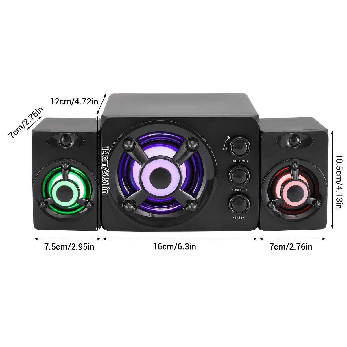 TEMU 3 Altavoces con Carcasa RGB Subwoofer para Computadora | de Audio Inalámbrico para el Hogar, USB Plug-and-Play, Compatible con PC/Portátil,
