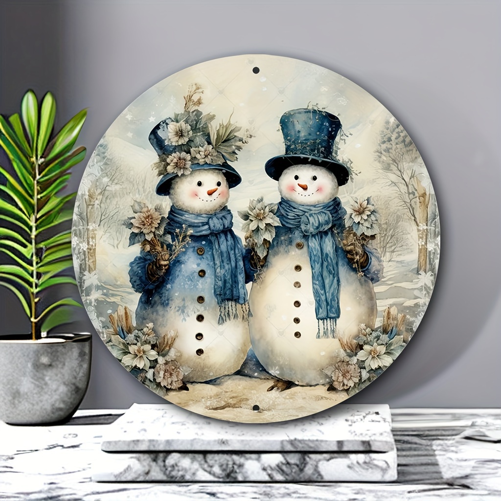 

Charming 8"x8" Round Aluminum Sign - Perfect For Home, Office, & Garden Decor Snowman Decorations