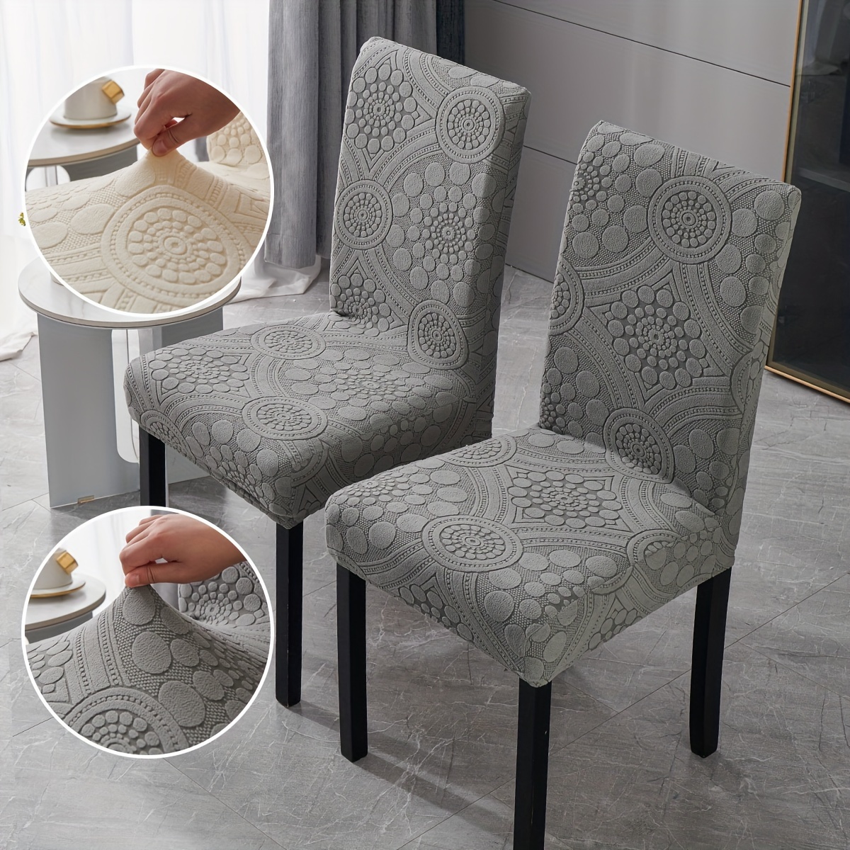 

6pcs Restaurant Chair Cover Jacquard Dining Chair Cover Machine Washable Detachable Kitchen Dining Chair Protective Cover Armless Dining Chair Cover Hotel Banquet Home Decoration Sliding Cover