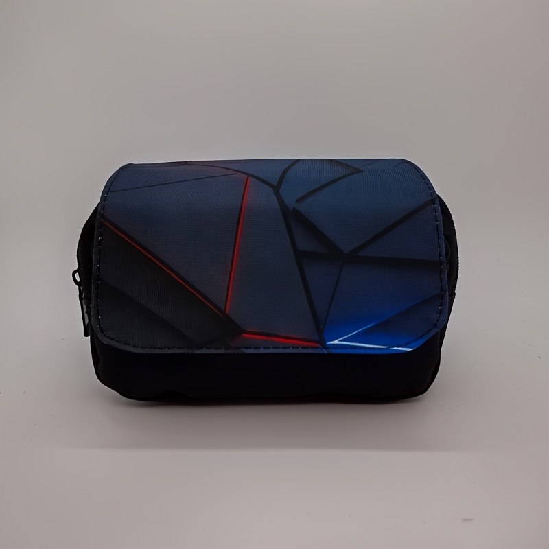 TEMU Trousse à crayons noire à double couche avec motif géométrique imprimé 2D Tech-Sense - Boîte à crayons essentielle pour la rentrée scolaire, sac