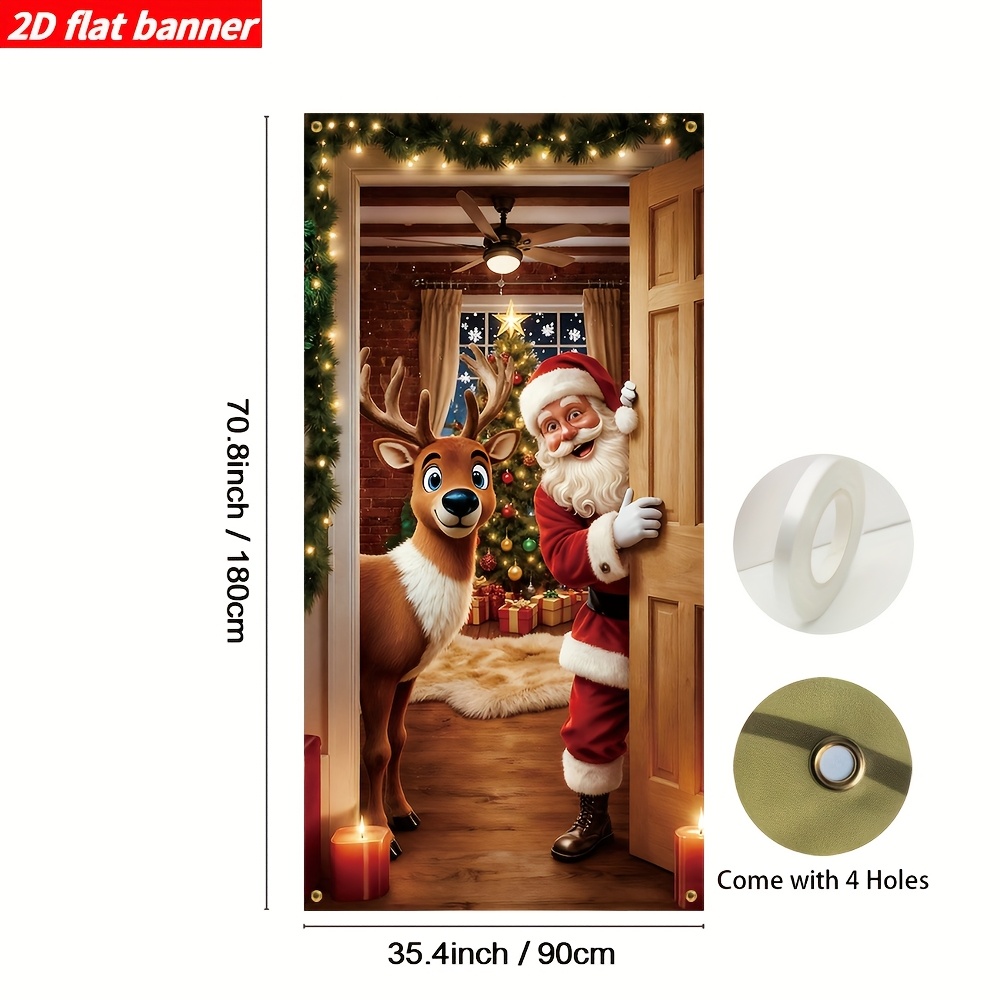 TEMU Bannière de porte 2D 1pc, Bannière de porte de Noël, Drapeau de porte de Noël, bannière de porte d'entrée de famille, Décoration de jardin de