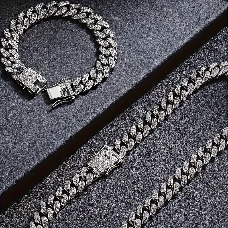 

925 Silver Hip Hop Cuban Chain Two-piece Set (necklace, Bracelet), Anniversary Gift To Boyfriend Gift Father's Day Birthday Gift, Gift Beautifully Box