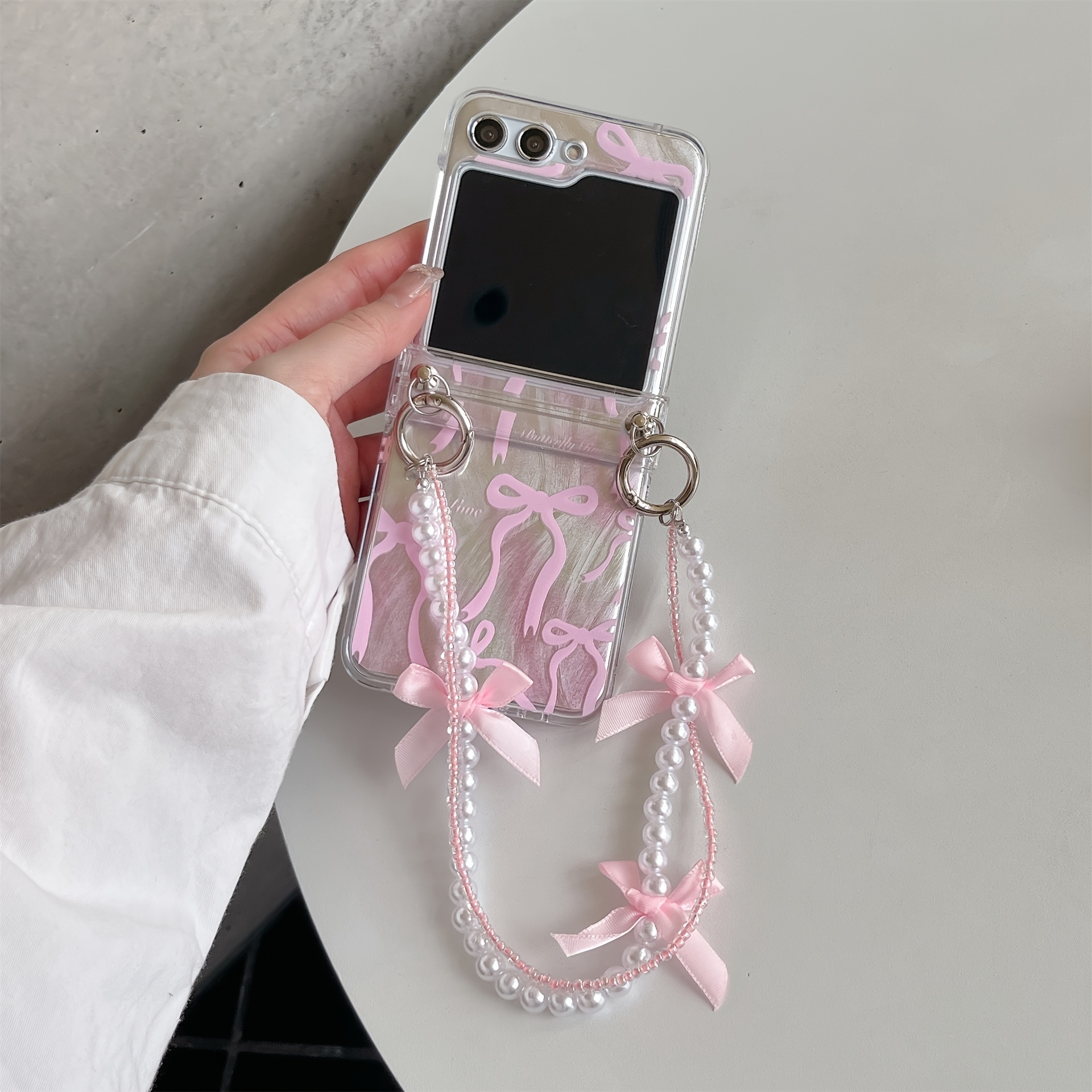 

Feather Mesh Foldable Phone Case With Bow Bracelet Z Flip 6 5 4 3