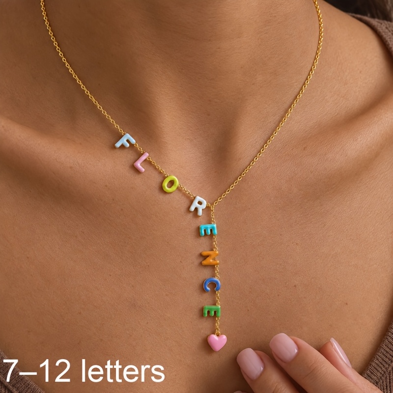 TEMU Personalized Colorful Enamel Letter Y-drop Necklace Stylish Stainless Steel "dopamine-style" Jewelry. Elegant And Suitable For Parties And